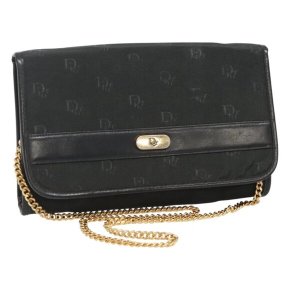 Christian Dior Chain Shoulder Bag Canvas Black Gold Auth BA1029 - Picture 1 of 16